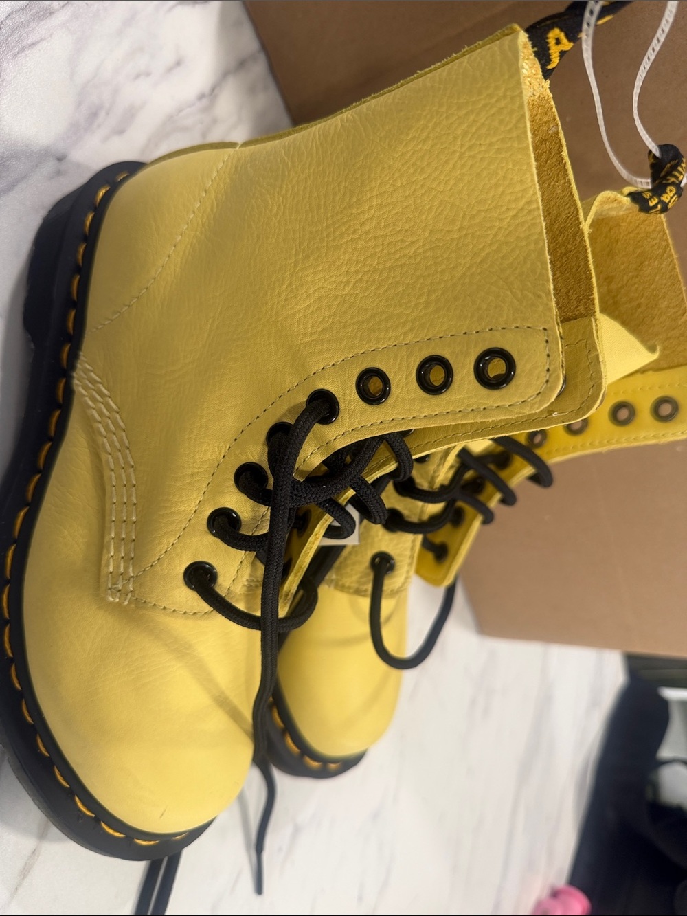 Dr. Martens Yellow Lace-Up Women's Combat Boots with Black Laces